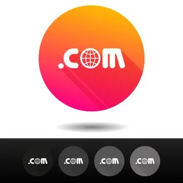 Domain COM sign buttons. 5 Icons Vector top-level internet domain symbols. Stock Illustration