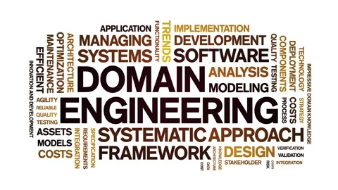 Domain Engineering animated word cloud,animation tag kinetic typography loop. Stock Footage 314003233