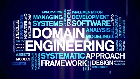 Domain Engineering animated word cloud,animation tag kinetic typography loop. Stock Footage 314004197
