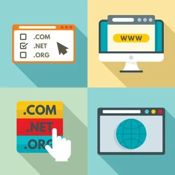 Domain icons set, flat style Ilustración de archivo
