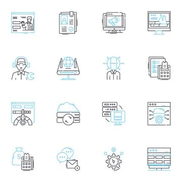 Domain Name linear icons set. Identity, Branding, Web presence, Online identity Stock Illustration