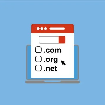 Domain name registration, flat design vector illustration. Ilustración de archivo