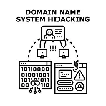 Domain name system hijacking concept illustrating cybercrime Stock-Illustration