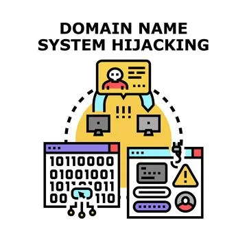 Domain name system hijacking concept illustrating cybercrime Stock Illustration