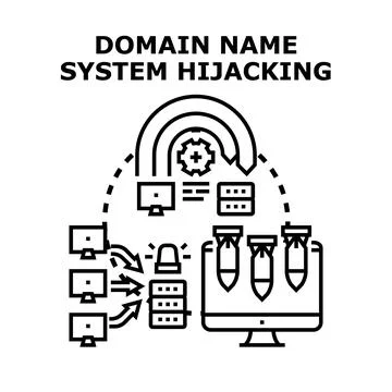 Domain name system hijacking cyber attack concept Stock Illustration