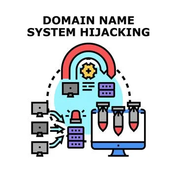 Domain name system hijacking cyber attack concept 库存插图