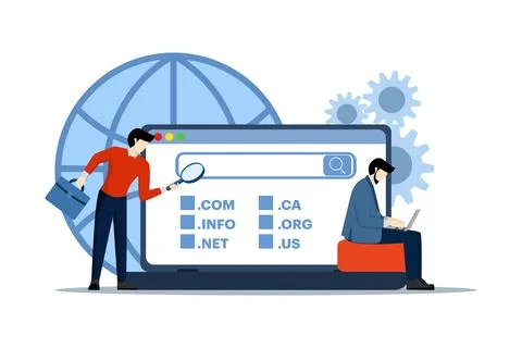 Domain registration web page concept with small characters Stock-Illustration
