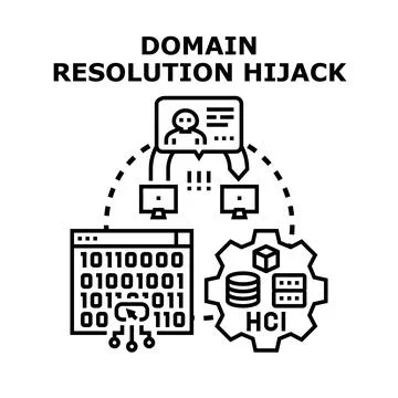 Domain resolution hijack concept vector line illustration Stock Illustration