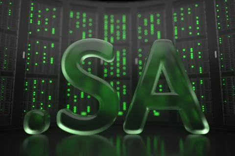 Domain .sa on server room background. Internet in Saudi Arabia related Stock Illustration