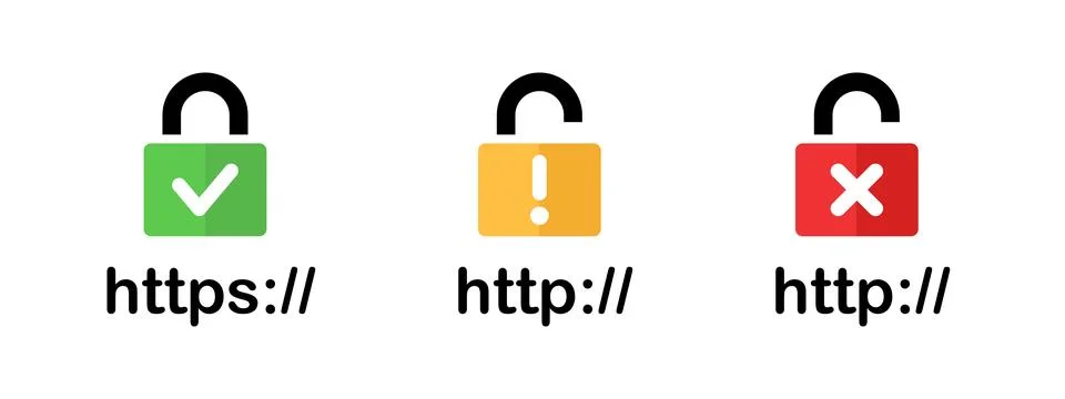 Domain security padlock icon. HTTPS and HTTP network privacy status. Web br.. Illustrazione stock