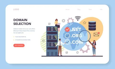 Domain selection web banner or landing page. Support and development Illustrazione stock