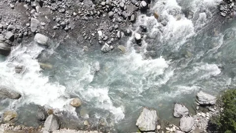 Dombay Mountain River Top Down Static Drone 4K Vídeos de archivo 336957615