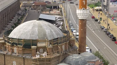 The dome of Banya Bashi mosque is under renovation in the center of Sofia Stock Footage 327631337