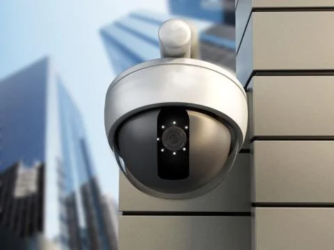 Dome camera hanging on the wall of office building Ilustración de archivo