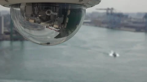 Dome camera (video surveillance) located in a port. 4K Stock Footage 66451219
