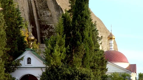 Dome of cathedral cave monastery of St. Klimento at sunset. Stock Footage 106062288