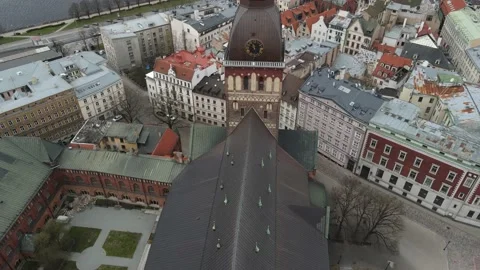 Dome cathedral in Riga aerial view Stock Footage 153314575