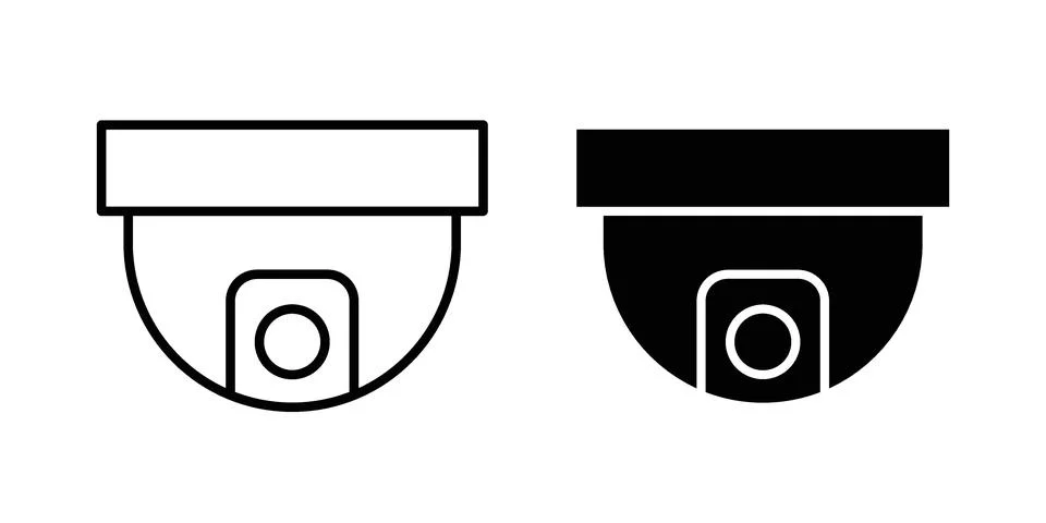 Dome cctv camera icon. Line Drawings and Silhouettes icons Stock Illustration