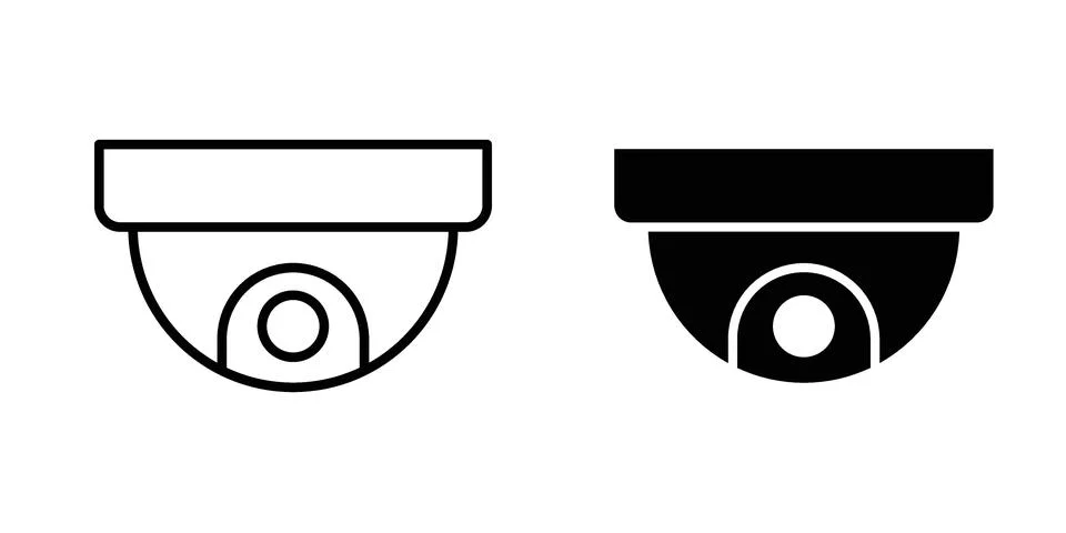 Dome cctv camera icon vector concepts, line and silhouette style Stock Illustration