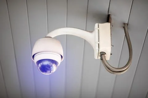 Dome cctv camera mounted on ceiling. 写真素材