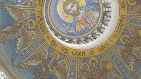 The dome of the church with the image of Jesus Stock Footage 103597853