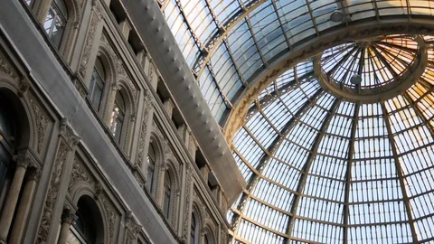 The dome of Galleria Umberto I in Naples Stock Footage