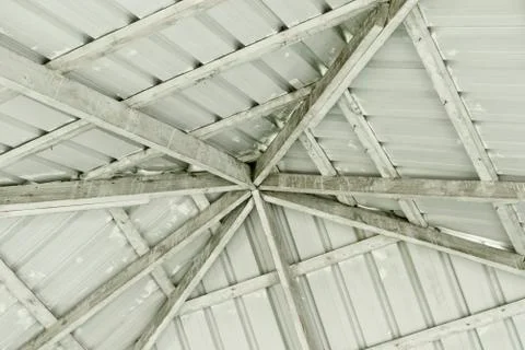 The dome of grey tin sheets and wooden beams Stock Photos