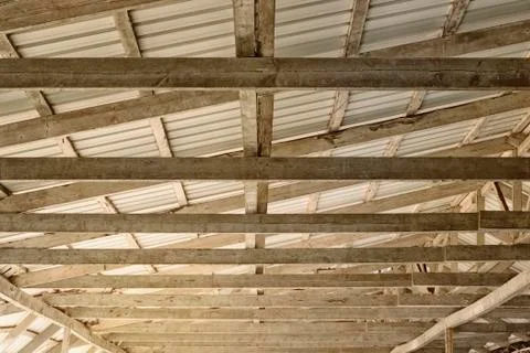 The dome of grey tin sheets and wooden beams Stock Photos