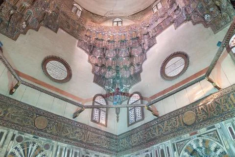 Dome inside design of Sultan Hassan Mosque-Madrasa Stock Photos