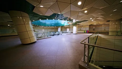Dome inside the subway station. Subway escalators 스톡 동영상 297278848