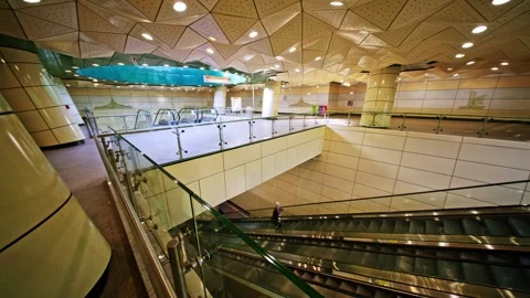 Dome inside the subway station. Subway escalators Stock-Footage 297278863