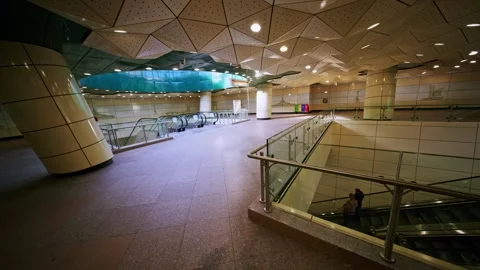 Dome inside the subway station. Subway escalators Stock-Footage 297279191