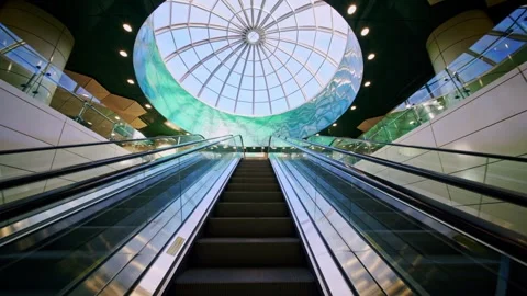 Dome inside the subway station. Subway escalators Video stock 297279931