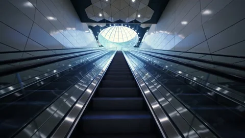 Dome inside the subway station. Subway escalators Stock Footage 297280610