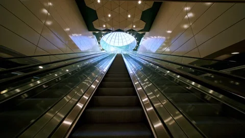 Dome inside the subway station. Subway escalators Stock Footage 297280881