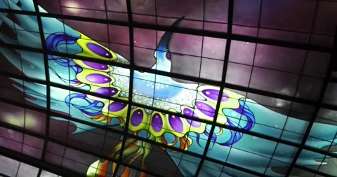 Dome of Light glass ceiling in Formosa Boulevard MRT station. Kaohsiung, Taiwan. Stock Footage 147987070