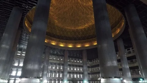 Dome, Panoramic View Inside Istiqlal Mosque, Jakarta, Java, Indonesia Video stock 313955664