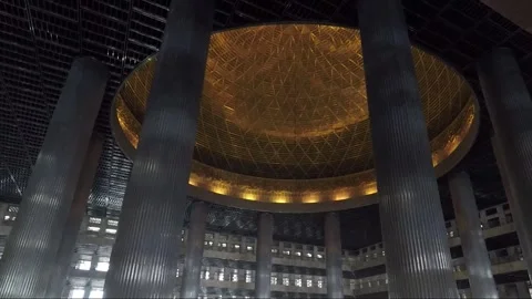 Dome, Panoramic View Inside Istiqlal Mosque, Jakarta, Java, Indonesia Stock Footage 313955727