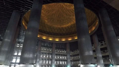 Dome, Panoramic View Inside Istiqlal Mosque, Jakarta, Java, Indonesia Stock Footage 313955789