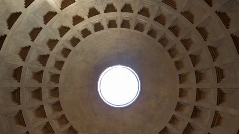 Dome of Pantheon with its opening through which light goes into the building Stock Footage 144668800