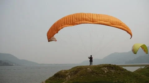 Dome of paraglider on a background of lake Video stock 62297361