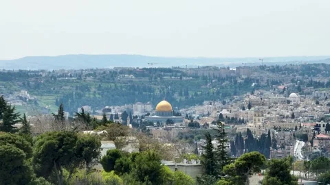 Dome of the Rock and Jerusalem Old City Skyline Stock Footage 341507930