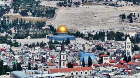 Dome of the Rock and Mount of Olives View in Jerusalem Old City Stock Footage 341509144