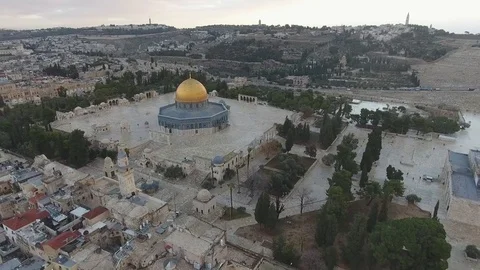 Dome of the Rock and the Western Wall Aerial View Stock Footage