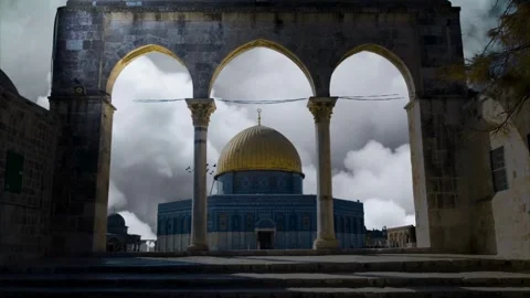 Dome of the Rock in Jerusalem with golden dome and historic arches Stock Footage 289589527