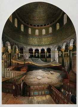 Dome of the Rock in the Mosque of Omar, Jerusalem. Chromolithograph by H. C.. Stock Illustration