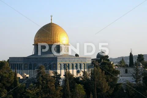 Dome of rock mosque at sunset Stock Photos