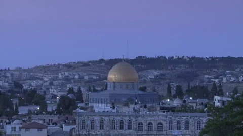 Dome Of The Rock Sunrise Before First Light Hits IThe Mound And Distant Hill Stock Footage 238661698