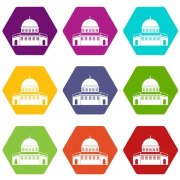 Dome of the Rock on the Temple Mount icon set color hexahedron Stock Illustration