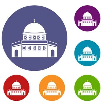 Dome of the Rock on the Temple Mount icons set Stock Illustration